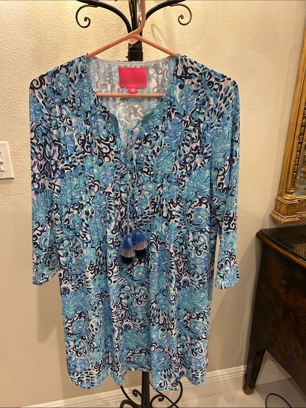 Lilly Pulitzer Blue and Turquoise Printed Tassel Tunic Dress